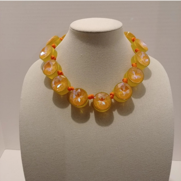Handmade Crystal Necklace Iridescent Yellow Orange Neon Mixed Media - Picture 4 of 6